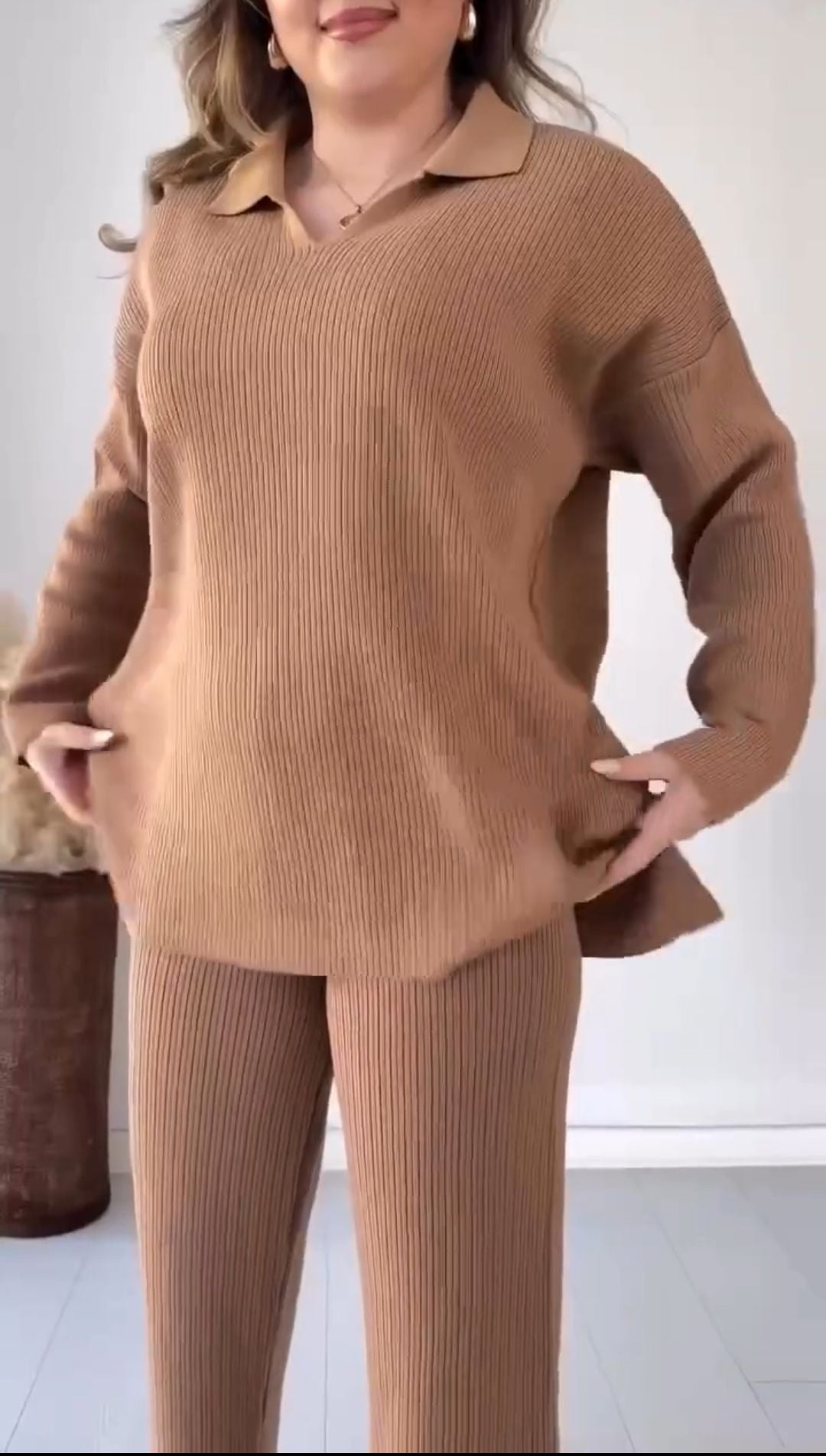 V-Neck Casual Linen Set